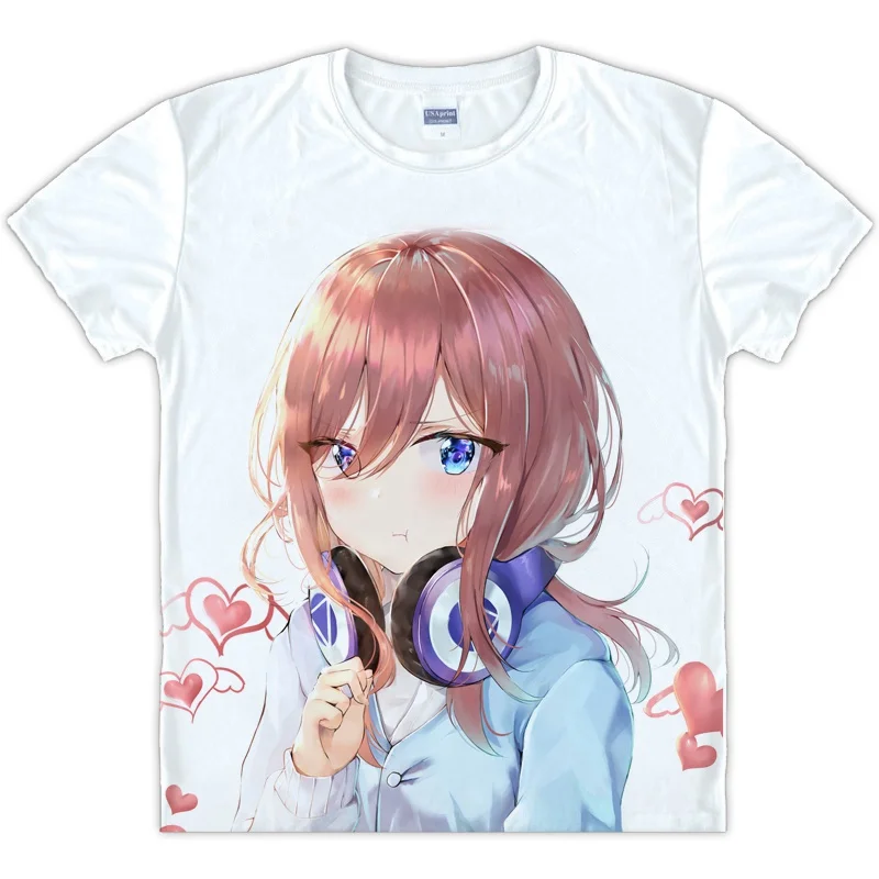 Новинка, футболка с короткими рукавами, унисекс, белая футболка, Go-Toubun no Hanayome