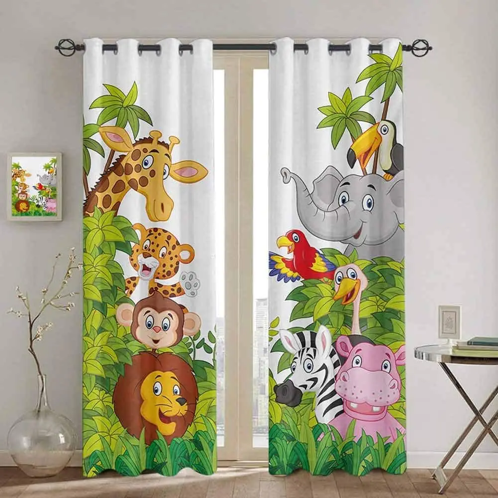 

Bedroom Kitchen Curtain Cartoon Zoo Animals Collection Jungle Child Window Curtains Curtains for Living Room Decorative Items