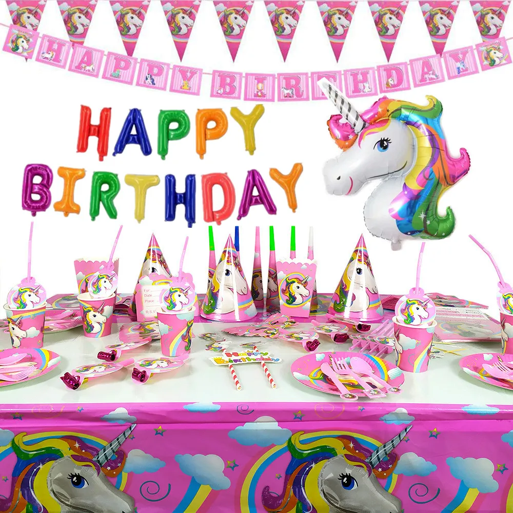 Радуга Единорог Популярная одежда для девочек вечерние украшения тарелки чашки