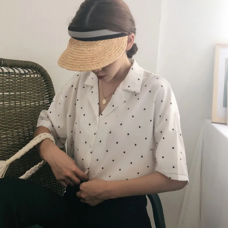 

Spring Women Blouses Casual Long Sleeve Polka Dot Turn-Down Collar Casual Tops Button Shirts Plus Size Blusas Femininas 2020