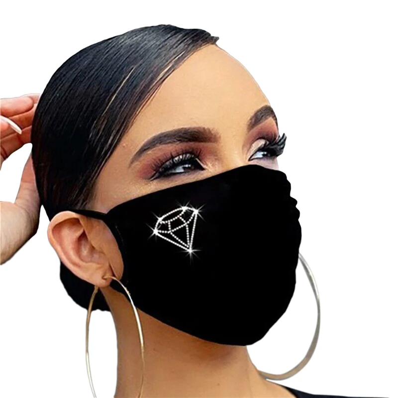 

Женские пылезащитные хлопковые дышащие маски со стразами, высококачественные Многоразовые Дышащие однотонные моющиеся велосипедные маск...