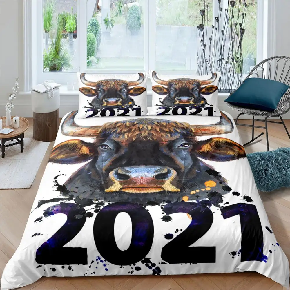 

Happy Year Cow Bedding Set Queen 3D Cute Printed Duvet Cover Bedclothes 2/3pcs Home Textiles Luxury High Quality Bedspread
