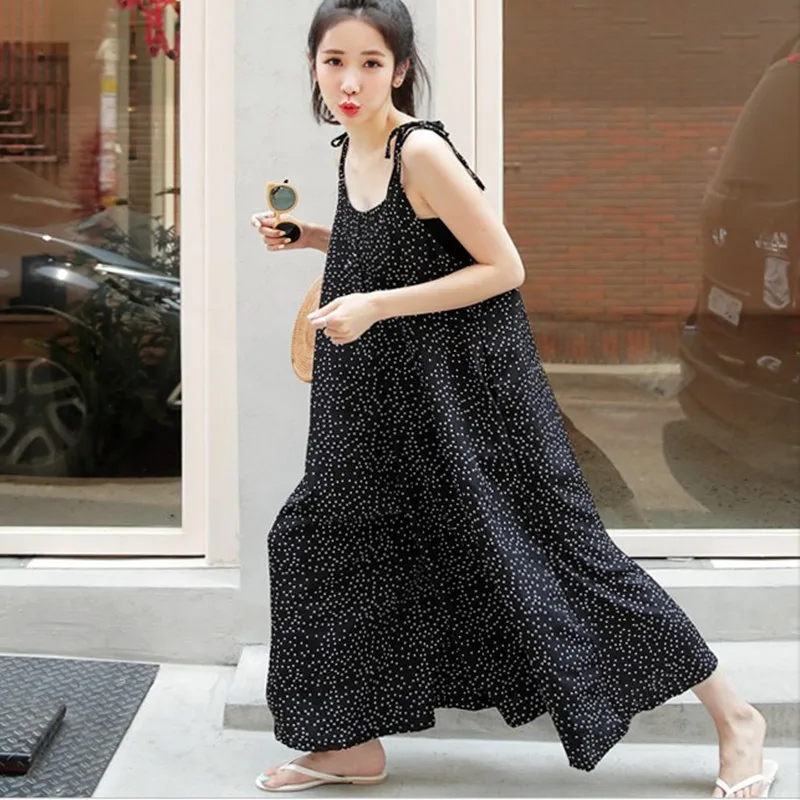 LANMREM/широкие брюки в черный горошек без рукавов на бретельках Свободные женские