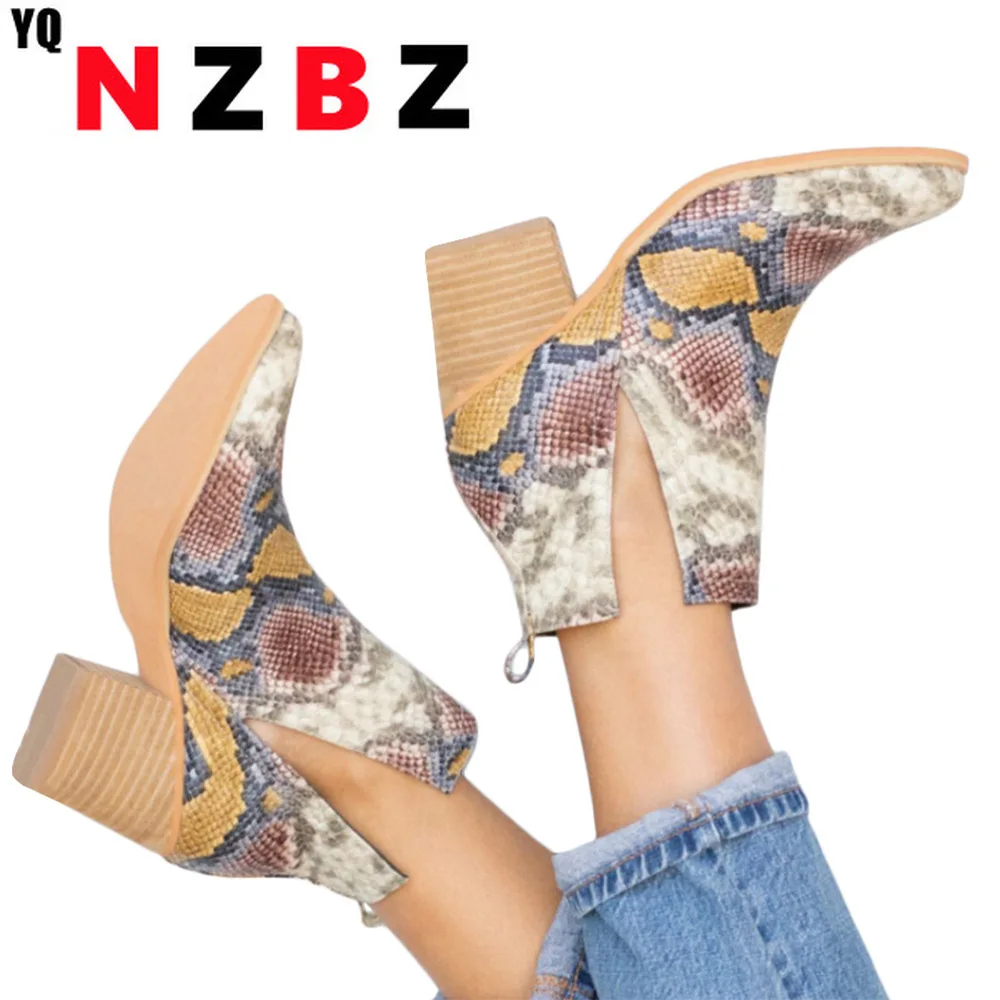 

2022 Brand High Quality Western Boots Women Pointed Toe Wedge High Heel Ankle Boots Thick Heel Slip on Cowboy Boots Women Shoes