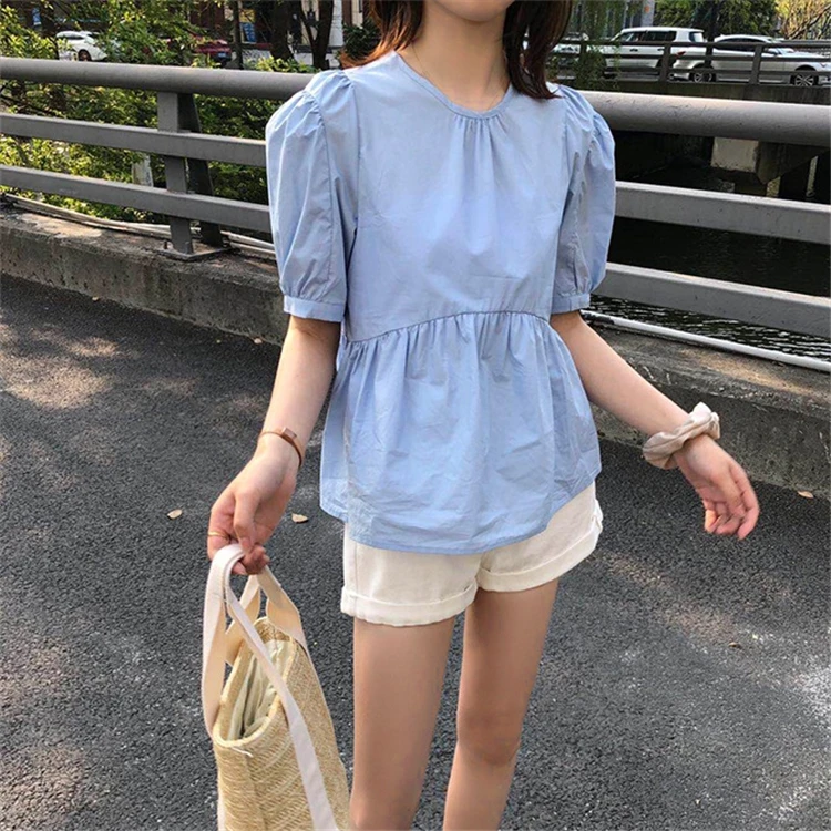 Новый 2021 летние женские блузки 3 Цвета повседневные модные кнопки винтажный буф с