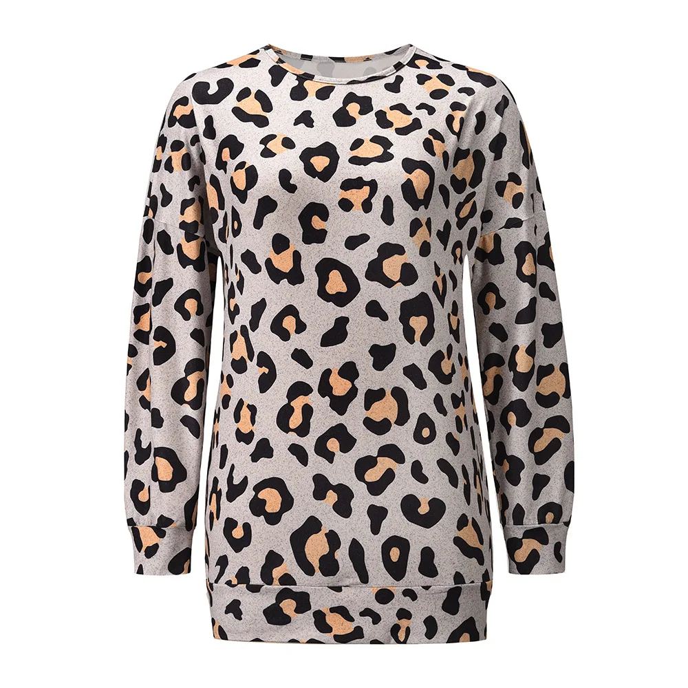 

Women's Round Crew Neck Leopard Printed Fashion T-Shirt Long Sleeve Tops
