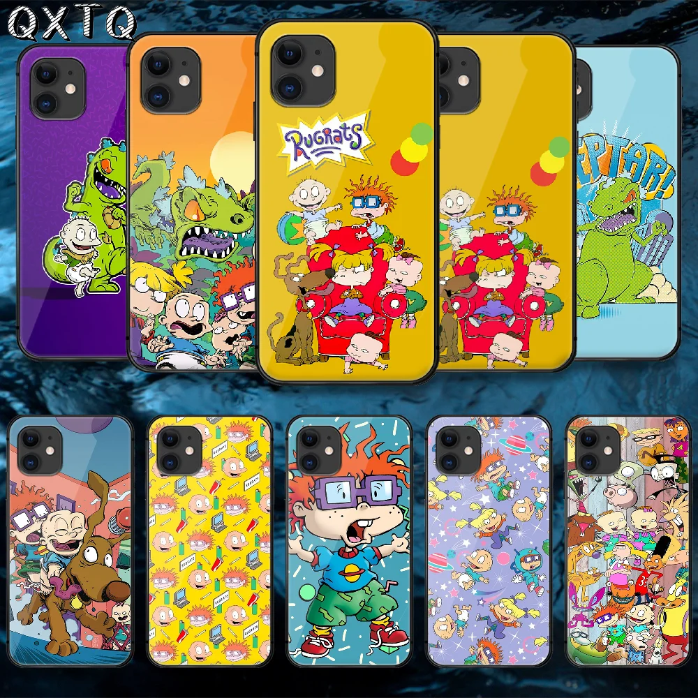 

QXTQ Anime R-Rugrat Funny Tempered Glass Phone Case Cover For IPhone 5 6 7 8 11 12 S Plus Xr X Xs Pro Max Mini Se 2020 Black