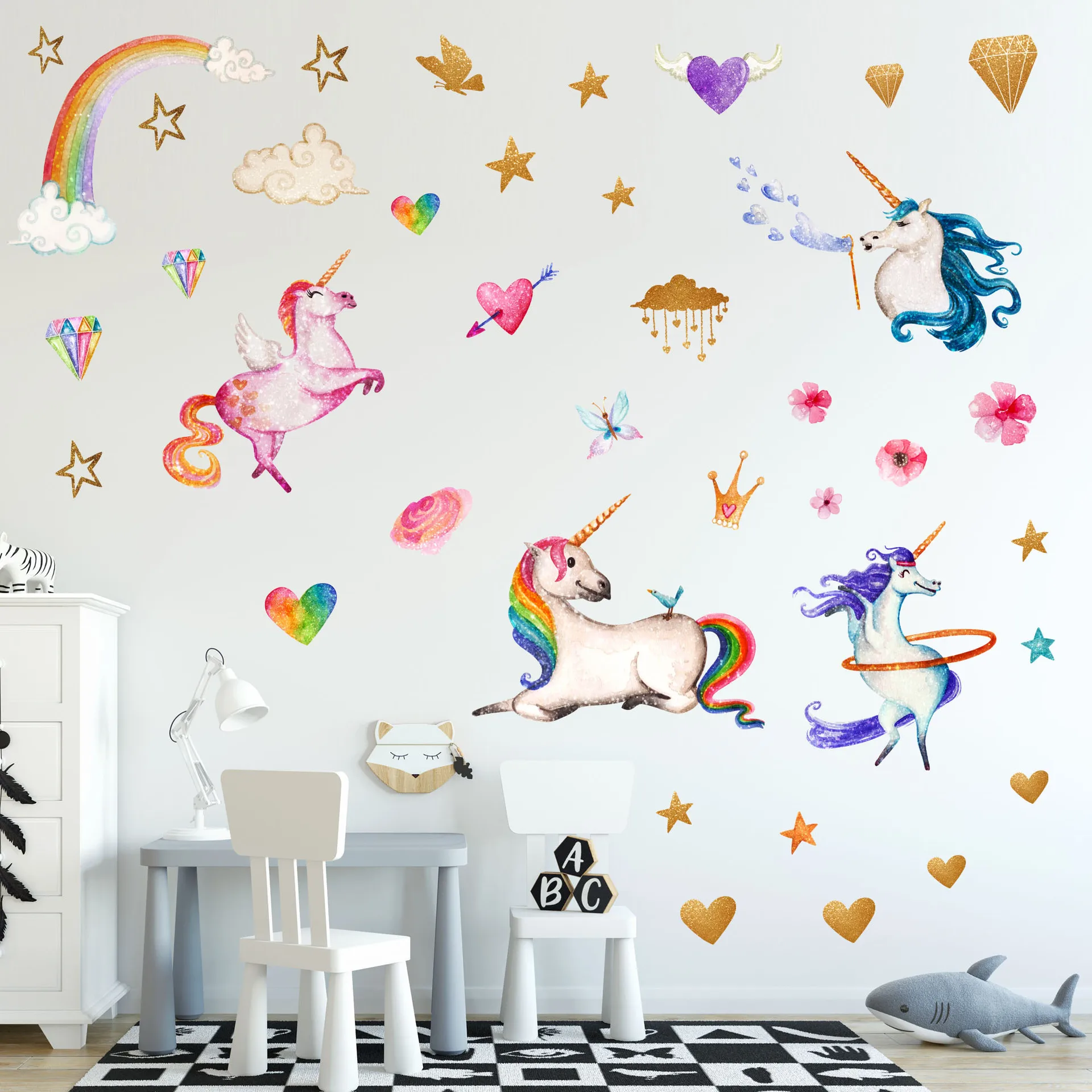 3D Наклейка на стену в виде единорога домашний декор радуга единорог наклейки для