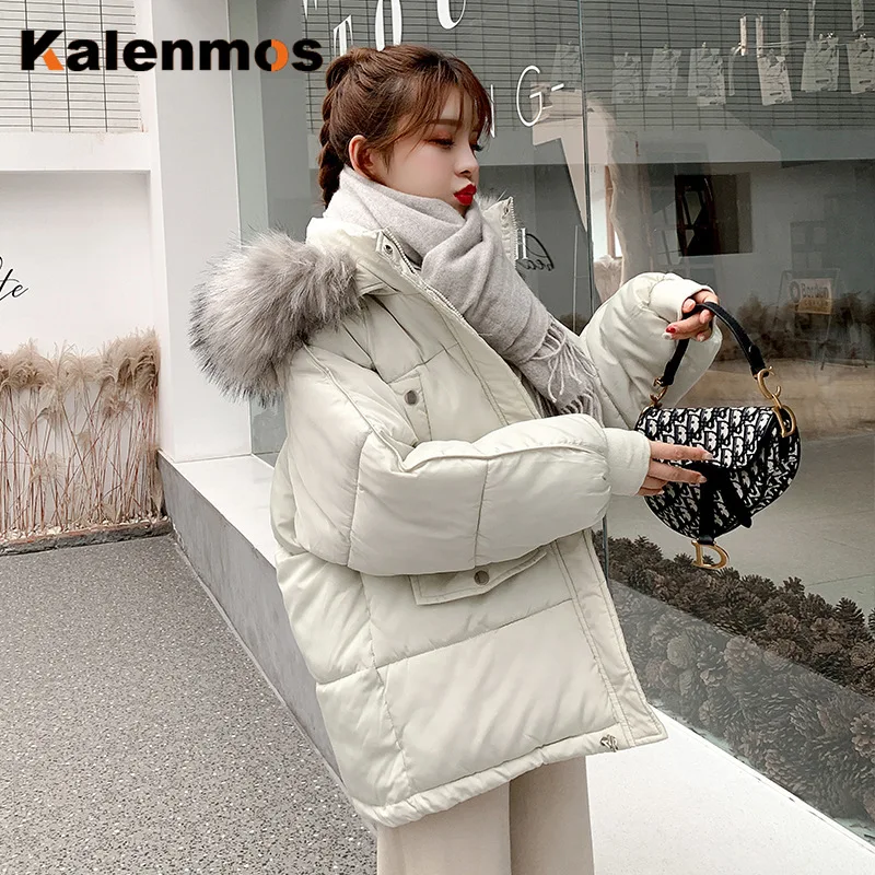 Парка женская зимняя 2020 Корейская хлопковая куртка на молнии однотонная