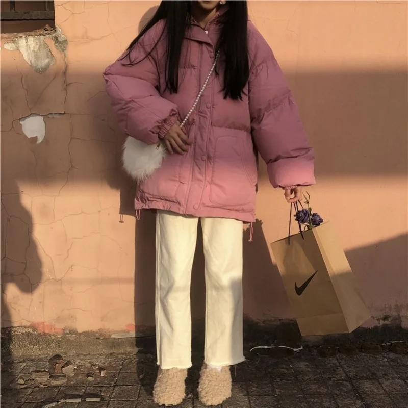 

Winter Korean version of the wild hand-stuffed cotton warm cotton jacket tide hooded college wind hand-stuffed cotton jacket