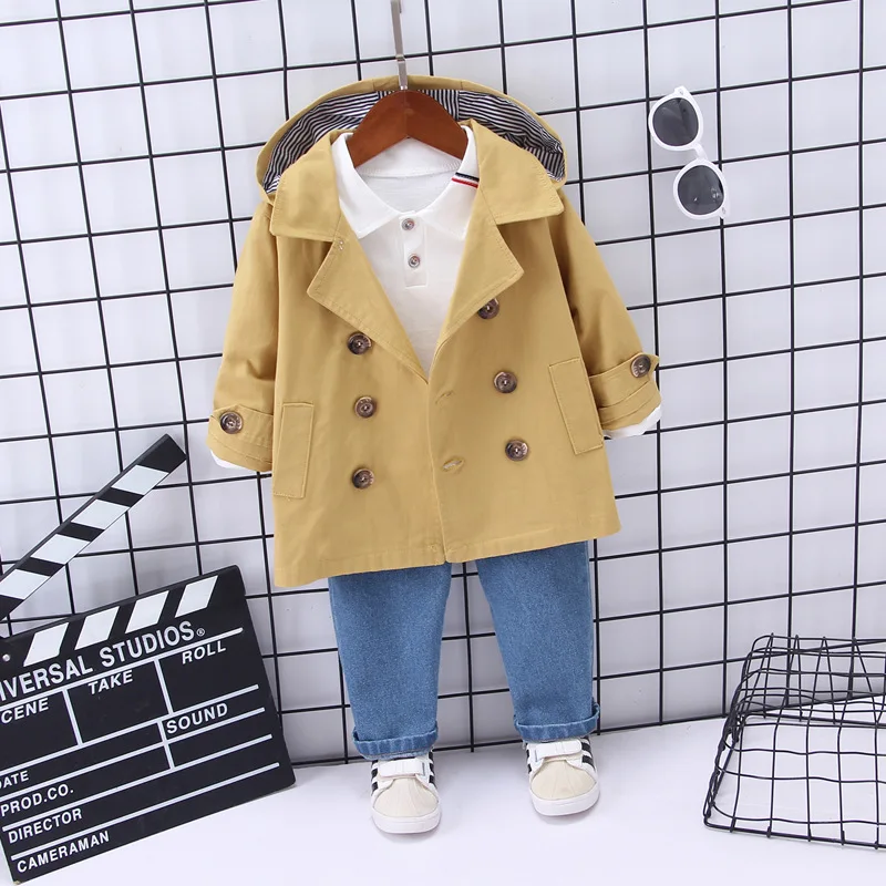 

2019 Autumn Winter Baby Boys Clothing Sets Casual Children Cotton Blouse Hooded Trench Pants 3pcs Kids Sport Suit Infant Costume