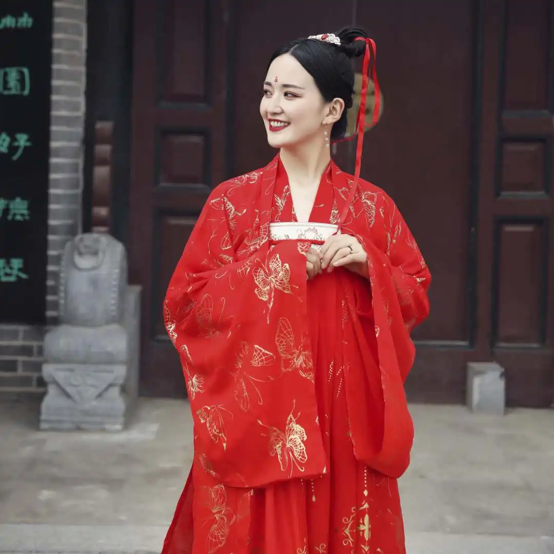 Фильм драма летние Hanfu для женщин Красный Юбка Феи Комплект в китайском стиле