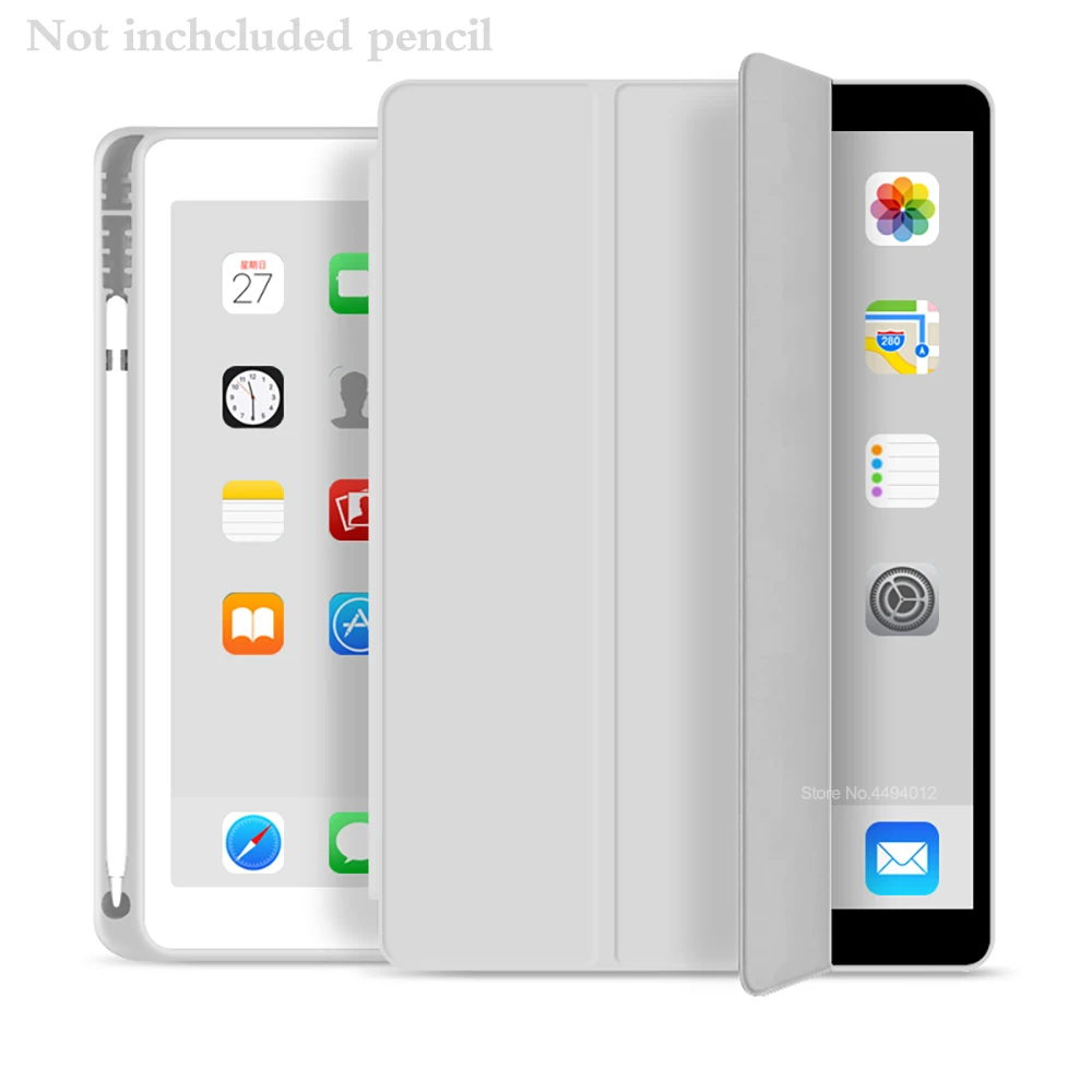 Серый Чехол с карандашом для iPad 10,2 дюймов, умный чехол из искусственной кожи, защитный чехол, чехол с функцией автоматического сна/пробуждения для модели A2197 - Цвет: Серый