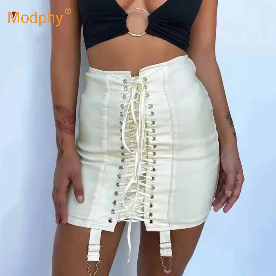 Женская мини юбка с высокой талией бежевая/черная сексуальная облегающая в стиле