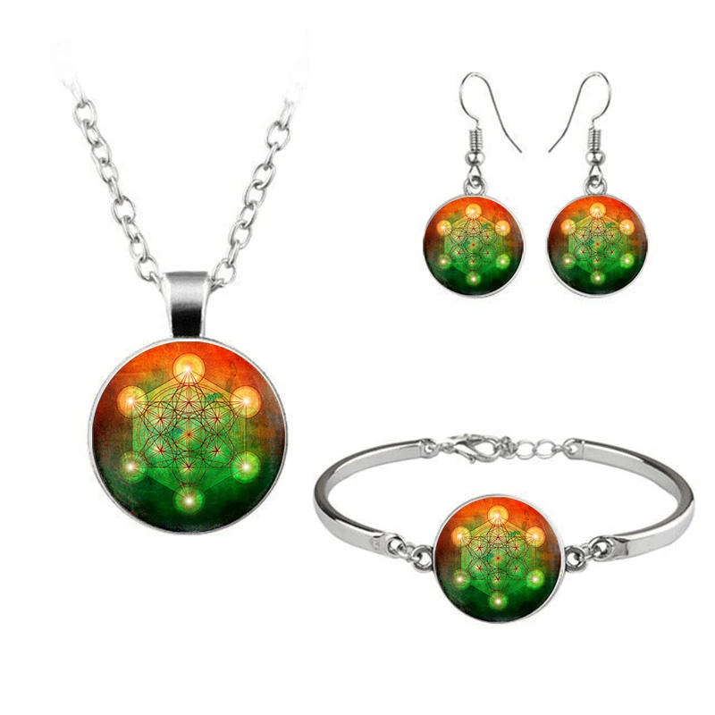

Jewelry set geometric flower of life jewelry chakra Spirit Necklace women's Set Necklace Bracelet Earrings manufacturer wholesal