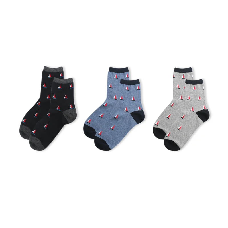 

DONG AI 3 pairs Brand Socks Men Fashion Trend Meias Business Style Sailboat Print Combed Cotton Crew Socks Calcetines de hombre