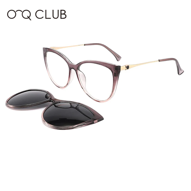

O-Q CLUB Cat Eye 2 In 1 Magnetic Women Glasses Clip On Polarized Sunglasses Myopia Prescription Eyeglasses High Quality ZDT5004