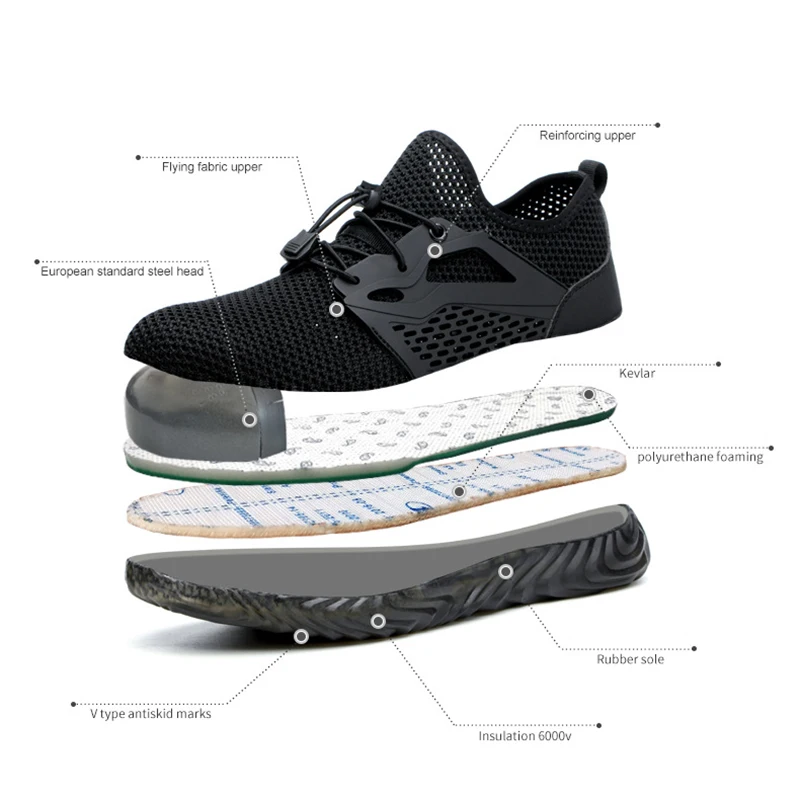 High Quality Steel Head Shoes Men's Lightweight Breathable Soft Bottom Stab-resistant Work Anti-smash Safety | Обувь