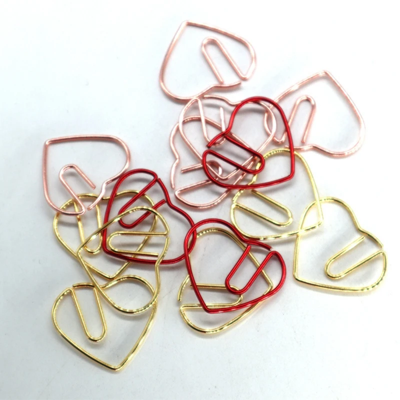 

100 Pieces Love Heart Shaped Small Paper Clips Bookmark Clips for Office School Home Metal Paper Clips