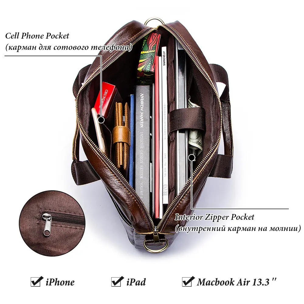 

Men Genuine Leather Briefcase Business Handbag Messenger Bags Male Vintage Shoulder Bag Men's Large Laptop Travel Bags
