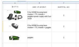 5,5 Вт 445нм фокусирующий лазерный модуль + 0,5 Вт 445нм + очки