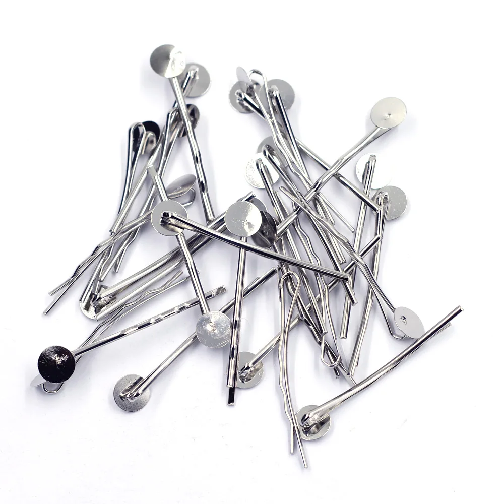 

500Pcs Bobby Pins Hair Clips With Glue Pad Alloy Silver Tone For Women Jewelry DIY Findings 44x8mm