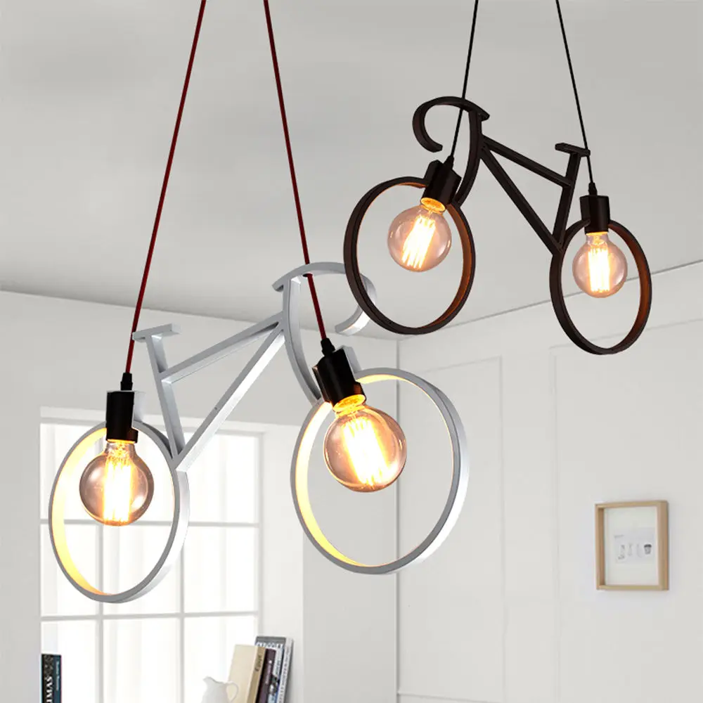 Nordic Modern Bicycle Iron LED Cafe Loft Ceiling Lamp Chandelier Light Droplight Bedroom Cafe Corridor Store Home Decor Gift