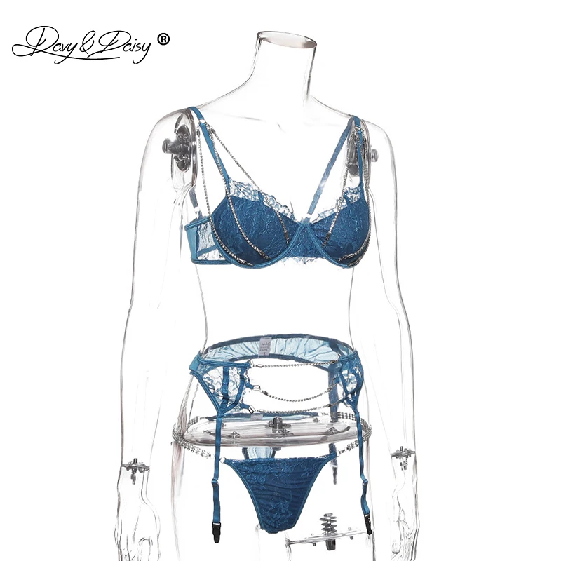 DAVYDAISY женское сексуальное кружевное 3 нижнее белье из нескольких частей комплект модный бюстгальтер со стразами горячие стринги юбка для ночного клуба сексуальное белье SE084