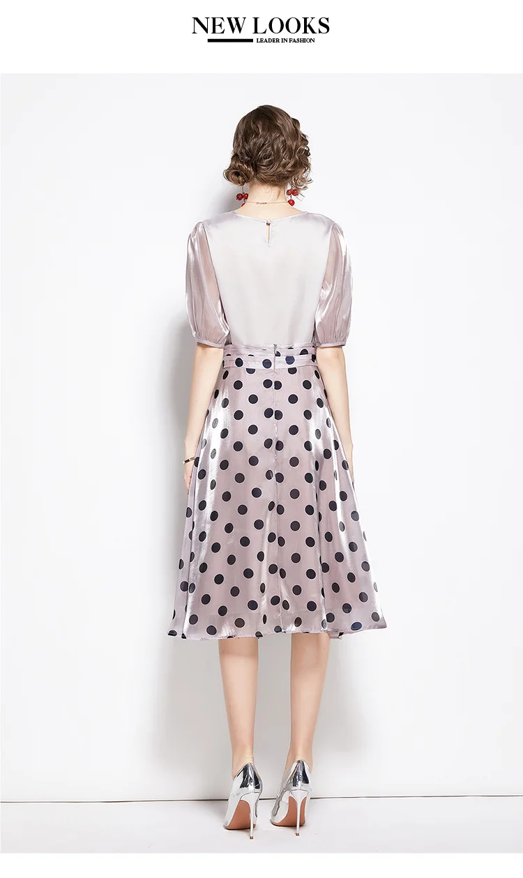 

Fashion women's group suit 2021 spring and summer new puff sleeve top polka dot skirt a-line skirt two-piece suit