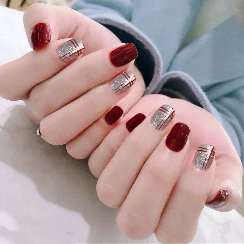 style11 24 шт. великолепные накладные ногти цвета розового золота, блестящие накладные ногти с острым носком, накладные ногти с полным покрытием, Длинные накладные ногти для девочек - Цвет: style11