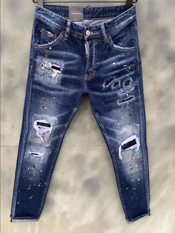 

European And American Fashion Brand Dsquared2 Personalized Badge Pattern Embroidered Stretch Jeans 9118