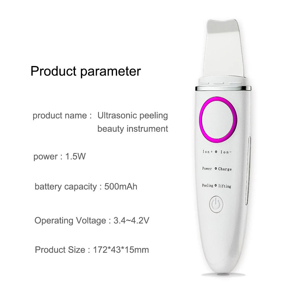 

Ultrasonic Ion Skin Scrubber Deep Pore Cleaner Blackhead Remover Vibrating Facial Cleansing Peeling Shovel Beauty Device