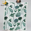 BlessLiving Lotus Seedpod Soft Blanket Green Leaf Plush Bedding Watercolor Plant Throw Blanket for Bed Cozy Home Decorations 1pc 1
