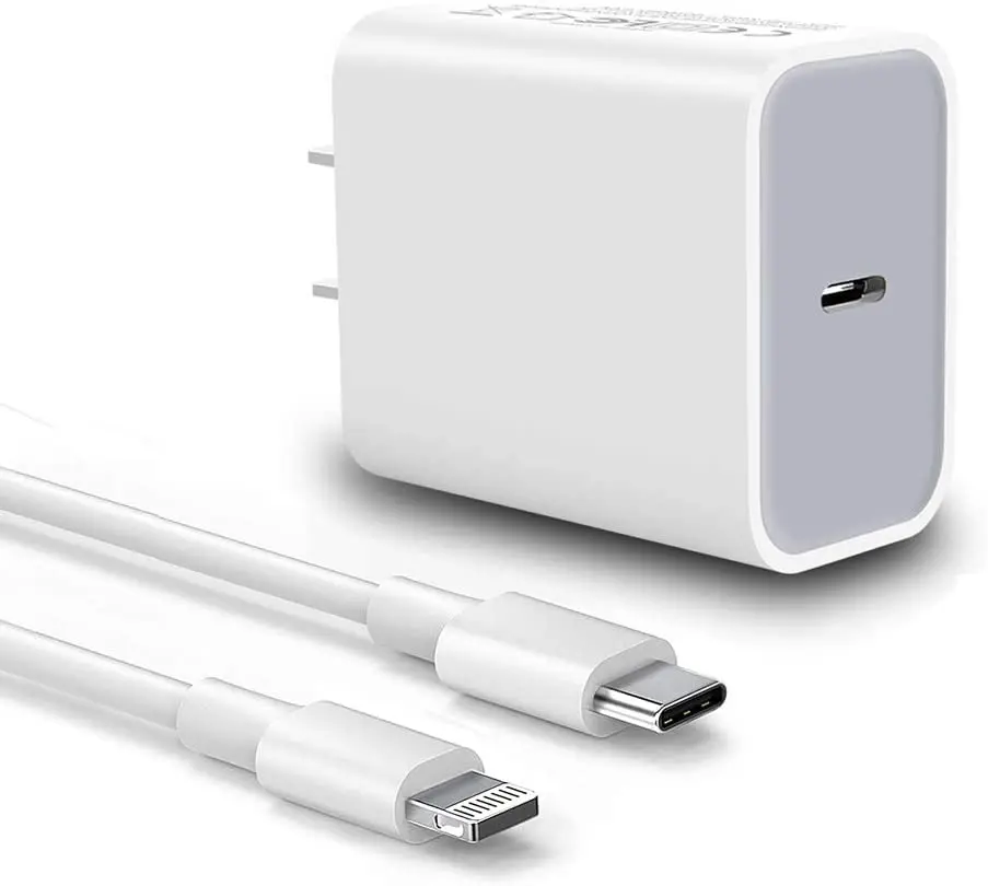 

iPhone Fast Charger, 20W USB C Wall Charger with 6.6FT USB C to Lightning Cable MFi Certified Fast USB-C PD Charger for iPhone