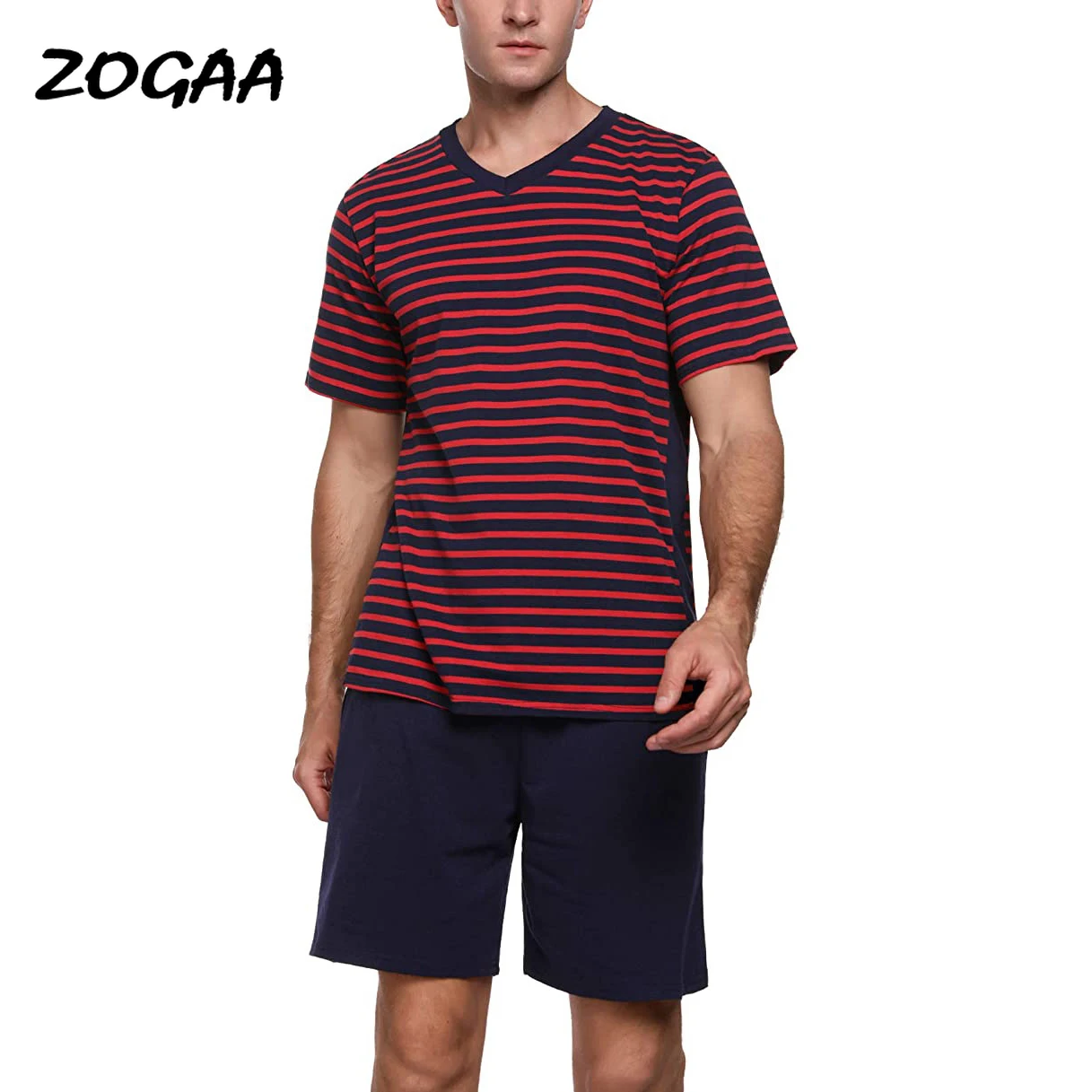 

ZOGAA Sets Men Summer New Men's Striped Short-sleeved Splicing Suit Home Wear Sports Leisure Two-piece Plus Size Tracksuit Chic
