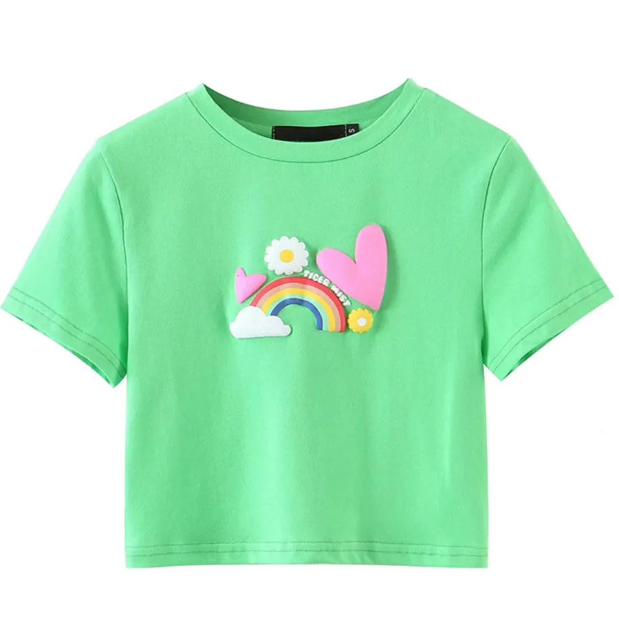 

Elmsk Summer T Shirt Women Camisetas 2022 Short Ins Blogger High Street Cartoon Rainbow O-neck Sexy Harajuku Tshirt Tops