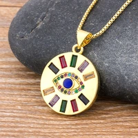 trendy lucky eye micro pave zircon evil eye necklace gold color copper chain round pendant necklace jewelry gift for female