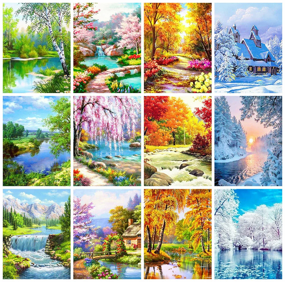 

Алмазная 5d Вышивка Huacan, мозаика, зимняя природа, полноразмерная картина, пейзаж, художественный набор, домашний декор