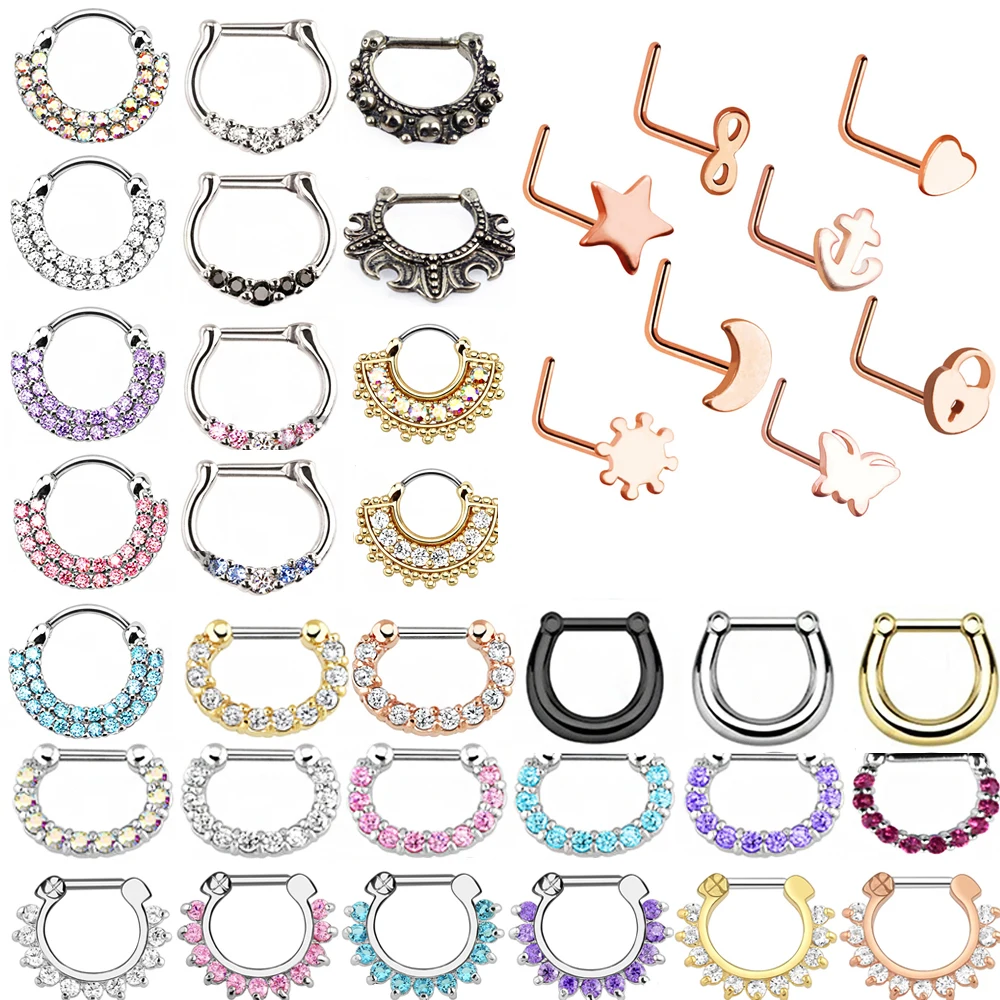 1 шт. кольцо для пирсинга носа перегородки спираль манжета фианиты хрящи серьги