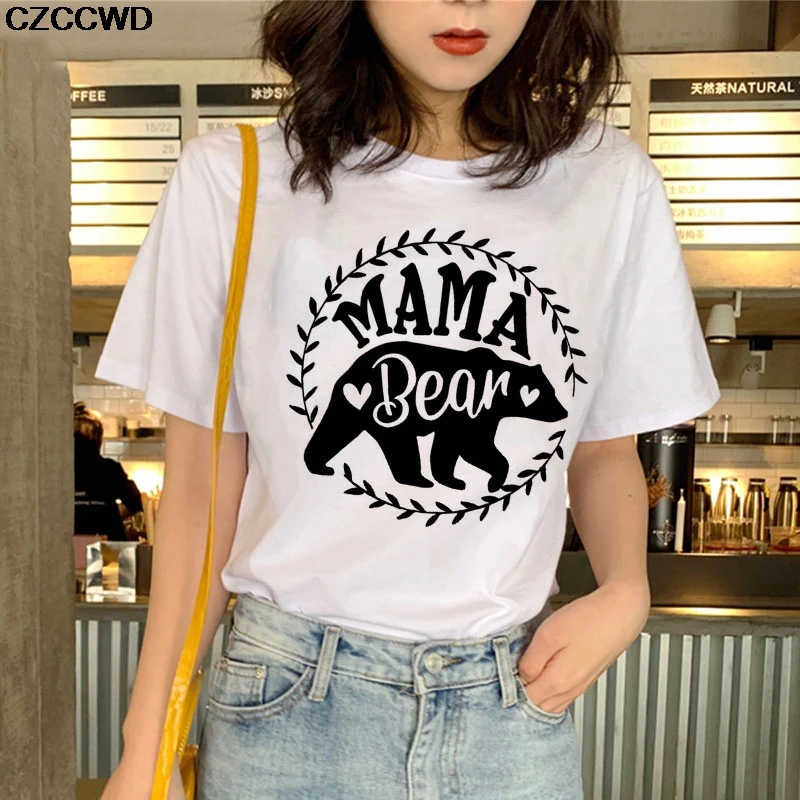 Женский топ в стиле Харадзюку футболки с круглым вырезом и принтом мишки мамы