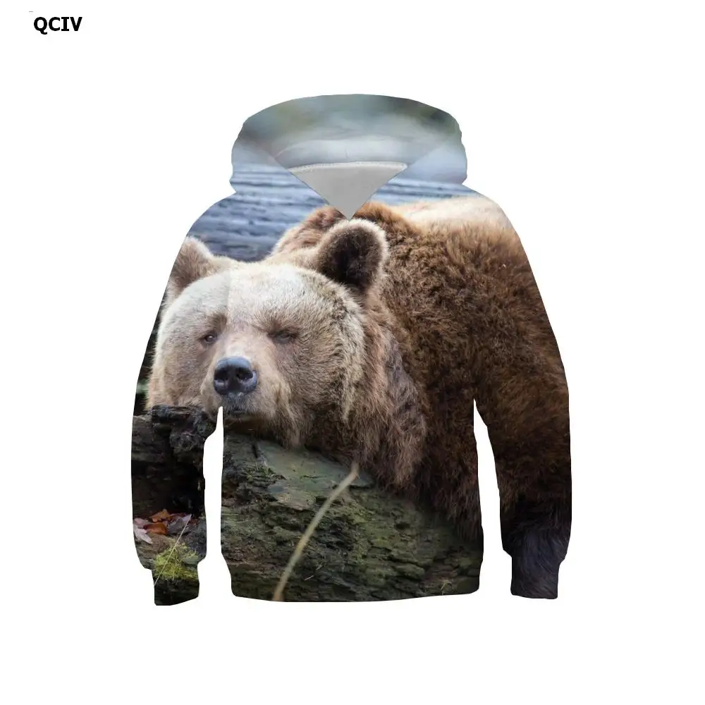 

Брендовая Толстовка QCIV с изображением медведя, Детская толстовка с капюшоном с изображением животных, худи с рисунком деревьев, свитшот с д...