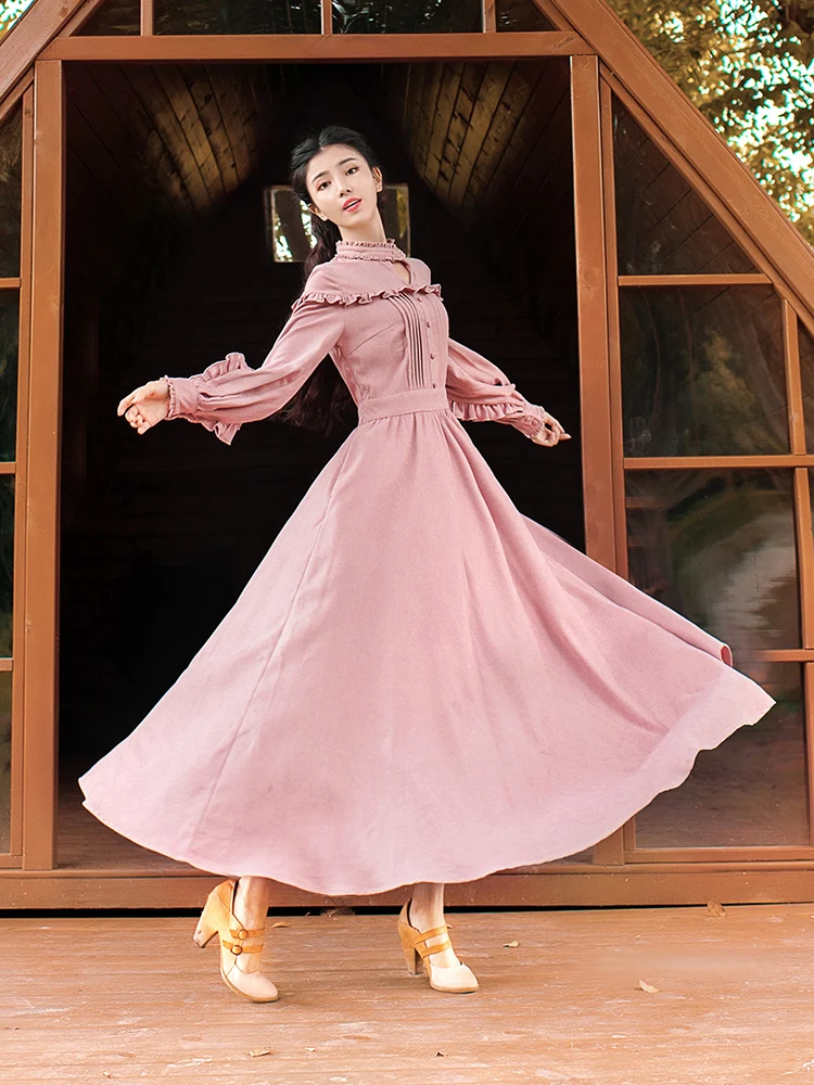 Женское длинное платье Boshow богемное макси с рукавами-фонариками и оборками