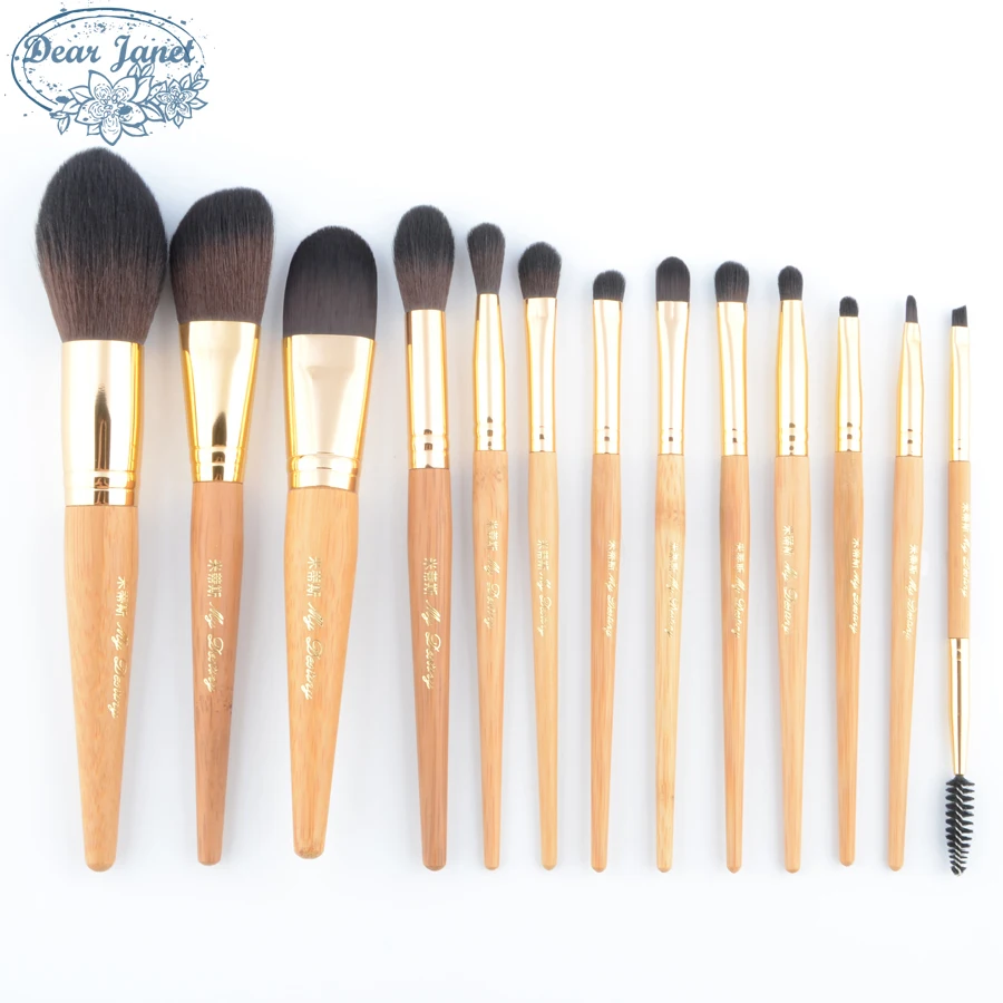 Bamboo color 13 шт./компл. кисти для макияжа весь набор пудра Румяна Тени для век Макияж Кисти Набор Корректор, хайлайтер для бровей губ - Handle Color: Bamboo color