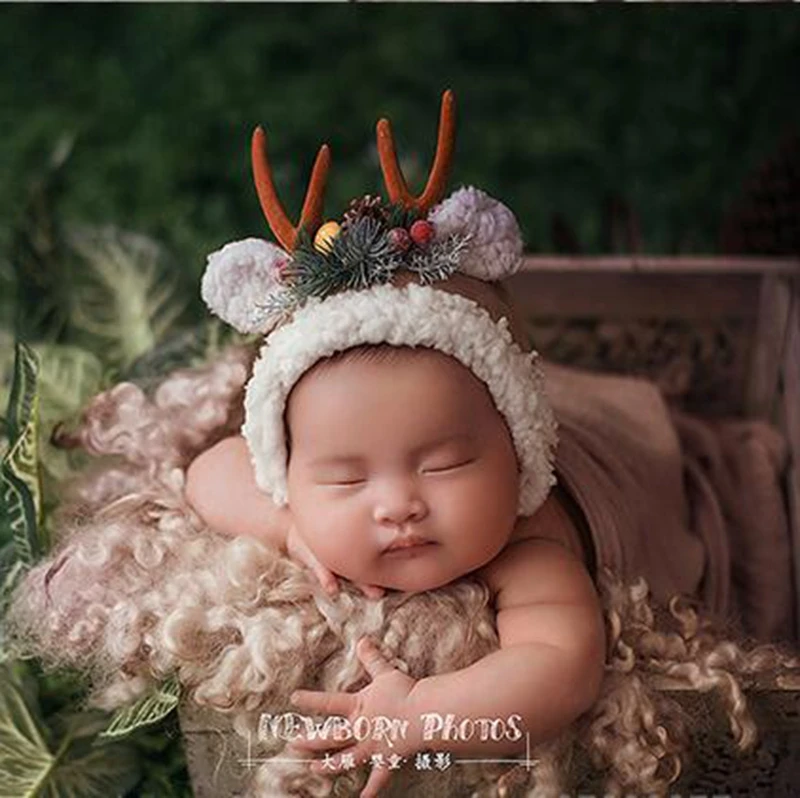newborn photography accessories antlers bonnet infant baby deer cute headdress studio newborn photo shoot accessories 2 colors
