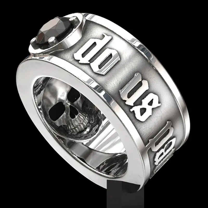 

SECRET BOYS Fashion cool accessories alloy alphabet skull zircon men's ring hip hop party jewelry skull ring black crystal punk