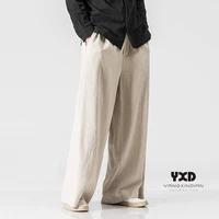 men clothing man vintage loose cotton linen wide leg pants chinese style casual trousers mens pants flared skirt pants harajuku
