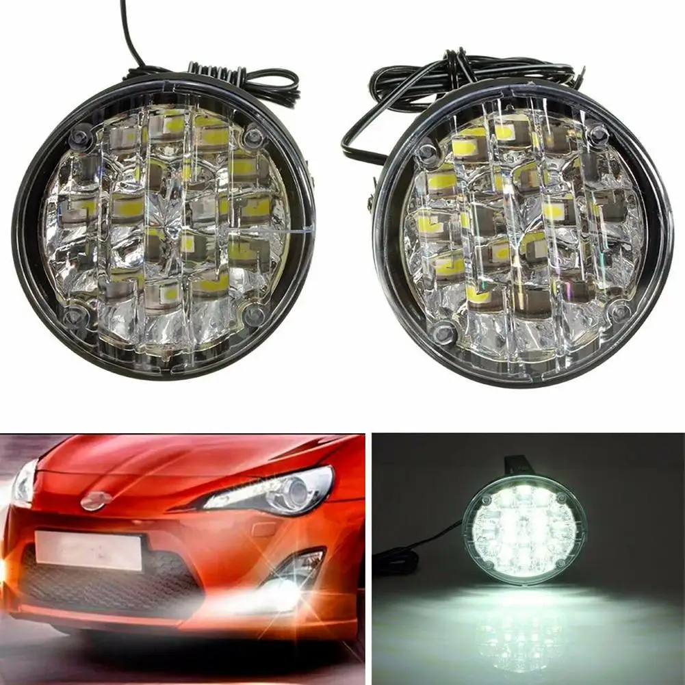 

2Pcs 12V 18LED Car Vehicle Fog Lamp Round Driving DRL Daytime Running Light Automotive Exterior Decorative Lights