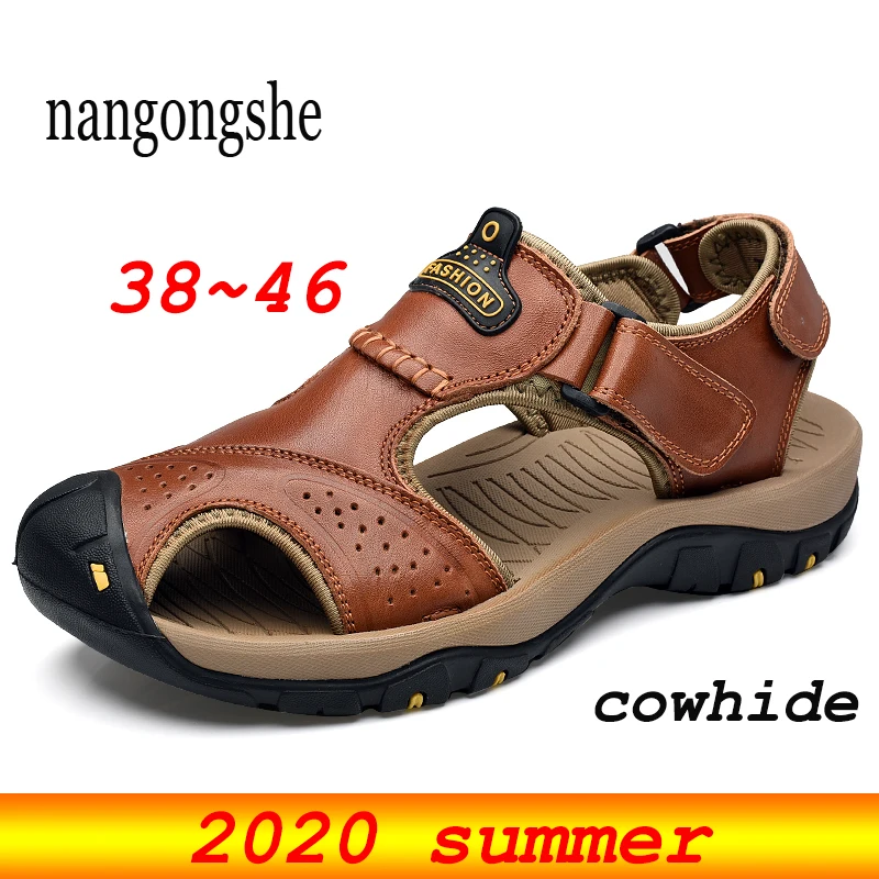 Мужские пляжные сандалии из натуральной воловьей кожи деловые дышащие