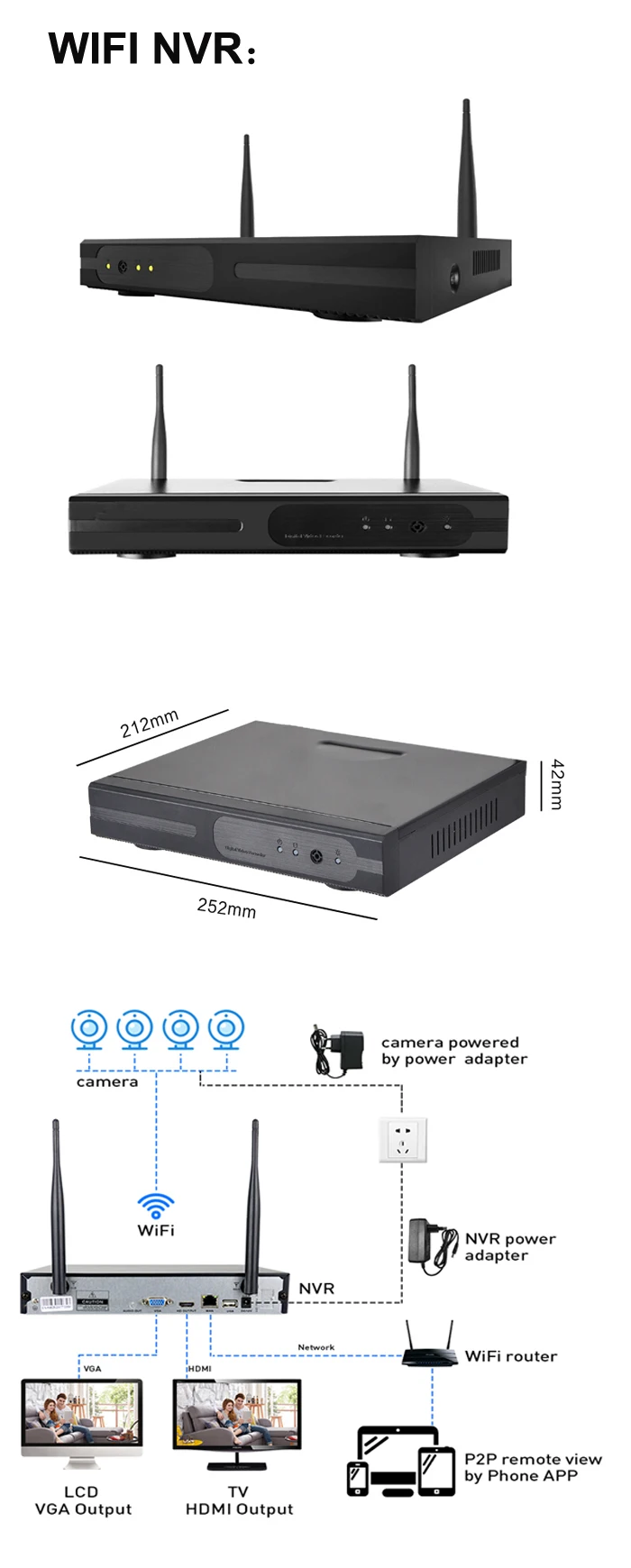 CCTV 8CH P2P 1080P wifi H.265 NVR IR Крытый антивандальный купол Видео Беспроводная ip-камера система наблюдения 1 ТБ 2 ТБ HDD опционально
