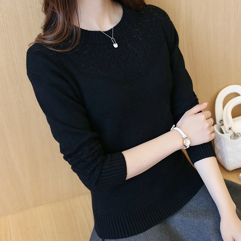 

Casual Slim Knitted Pullovers Sweater Solid Winter Warm Long Sleeve Sweater one
